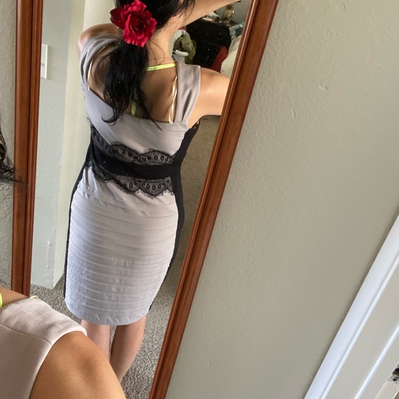 Beige and black lace elegant evening dress - Picture 6 of 10